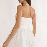 Cassandrae Rosette Strapless Mini Dress White