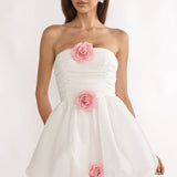 Cassandrae Rosette Strapless Mini Dress White