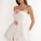 Cassandrae Rosette Strapless Mini Dress White