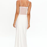 Ismera Sheer Bodice Rosette Maxi Dress White