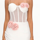 Ismera Sheer Bodice Rosette Maxi Dress White