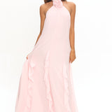 Lecce Halterneck Ruffle Trim Maxi Dress Blush