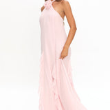 Lecce Halterneck Ruffle Trim Maxi Dress Blush
