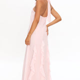 Lecce Halterneck Ruffle Trim Maxi Dress Blush