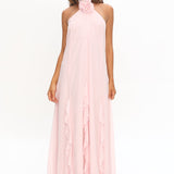 Lecce Halterneck Ruffle Trim Maxi Dress Blush