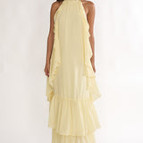 Lorina Layered Ruffle Halterneck Maxi Dress Butter