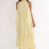 Lorina Layered Ruffle Halterneck Maxi Dress Butter