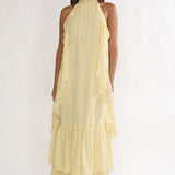 Lorina Layered Ruffle Halterneck Maxi Dress Butter