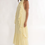 Lorina Layered Ruffle Halterneck Maxi Dress Butter