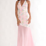 Arles Halterneck Sequin Embellished Maxi Dress Pink