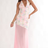 Arles Halterneck Sequin Embellished Maxi Dress Pink