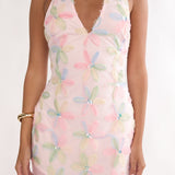 Arles Halterneck Sequin Embellished Maxi Dress Pink