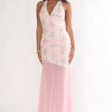 Arles Halterneck Sequin Embellished Maxi Dress Pink