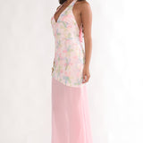 Arles Halterneck Sequin Embellished Maxi Dress Pink