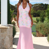 Arles Halterneck Sequin Embellished Maxi Dress Pink