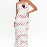 Bellissa Ruffle Bust Maxi Dress Polka Dot Red