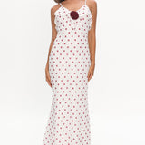 Bellissa Ruffle Bust Maxi Dress Polka Dot Red