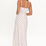 Bellissa Ruffle Bust Maxi Dress Polka Dot Red