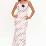 Bellissa Ruffle Bust Maxi Dress Polka Dot Red