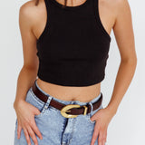 Rigel Gold Buckle Leather Belt Brown