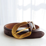 Rigel Gold Buckle Leather Belt Brown