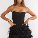 Alyra Feather Puff Mini Skirt Black