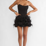 Alyra Feather Puff Mini Skirt Black