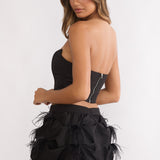 Alyra Feather Puff Mini Skirt Black
