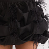 Alyra Feather Puff Mini Skirt Black