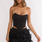 Alyra Feather Puff Mini Skirt Black