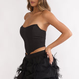 Alyra Feather Puff Mini Skirt Black
