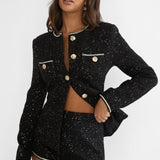 Kyomi Gold Button Tweed Jacket Black Gold