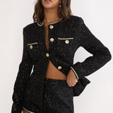 Kyomi Gold Button Tweed Shorts Black Gold