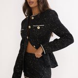 Kyomi Gold Button Tweed Shorts Black Gold