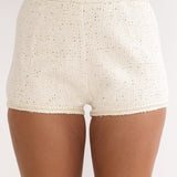 Kyomi Gold Button Tweed Shorts White Gold