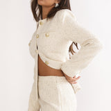 Kyomi Gold Button Tweed Shorts White Gold