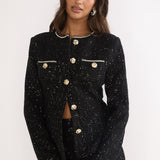 Kyomi Gold Button Tweed Jacket Black Gold