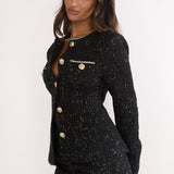 Kyomi Gold Button Tweed Jacket Black Gold