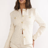 Kyomi Gold Button Tweed Jacket White Gold