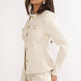 Kyomi Gold Button Tweed Jacket White Gold