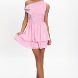 Marmalade Asymmetric Neckline Layered Mini Dress Pink