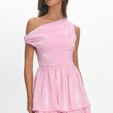 Marmalade Asymmetric Neckline Layered Mini Dress Pink