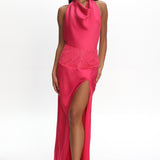 Renara Lace Waist Halter Maxi Dress Pink