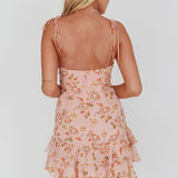 Flower Child Bust Tie Ruffle Trim Dress Roses Blush