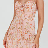 Flower Child Bust Tie Ruffle Trim Dress Roses Blush