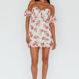 Verona Off-Shoulder Gathered Mini Dress Floral Red