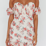 Verona Off-Shoulder Gathered Mini Dress Floral Red