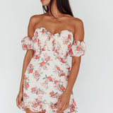 Verona Off-Shoulder Gathered Mini Dress Floral Red