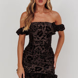 Verona Off-Shoulder Mini Dress Burnout Velvet Black