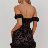 Verona Off-Shoulder Mini Dress Burnout Velvet Black
